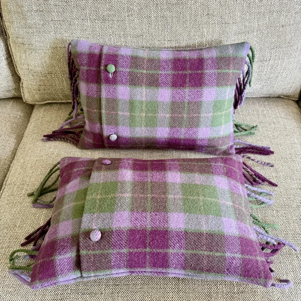 Ralph‎ Lauren Home Whittington Plaid Wool Pillows Pair Fringe Tartan